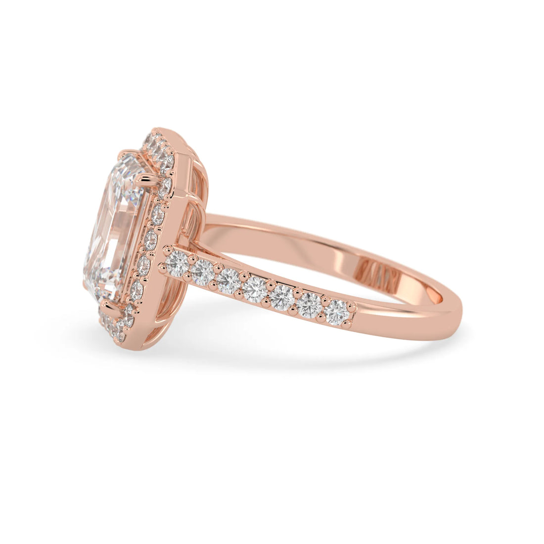 OctaPearl 3 ct Emerald Cut Halo Lab Grown Diamond Engagement Ring