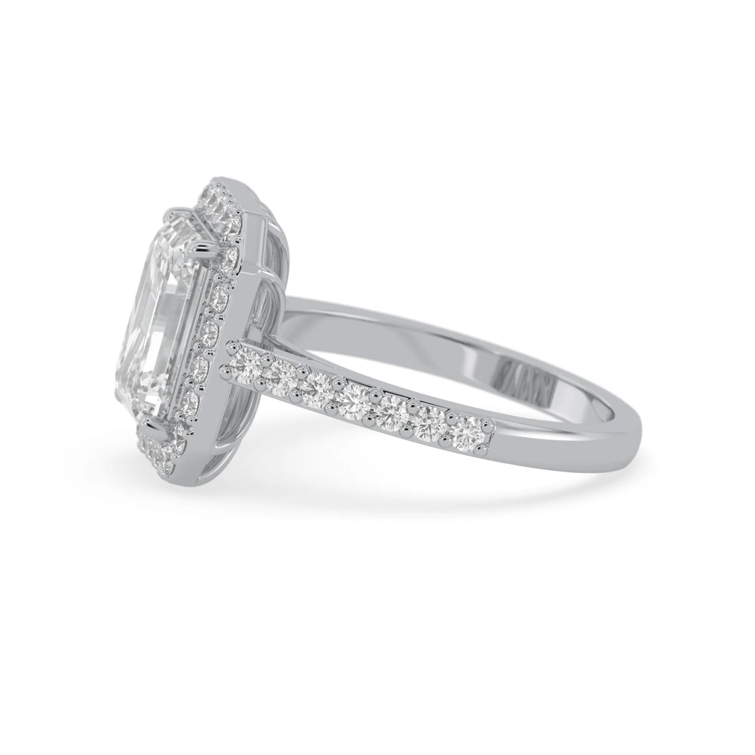OctaPearl 3 ct Emerald Cut Halo Lab Grown Diamond Engagement Ring