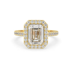 OctaPearl 3 ct Emerald Cut Halo Lab Grown Diamond Engagement Ring