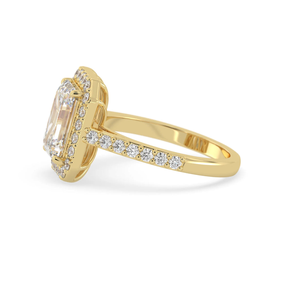 OctaPearl 3 ct Emerald Cut Halo Lab Grown Diamond Engagement Ring