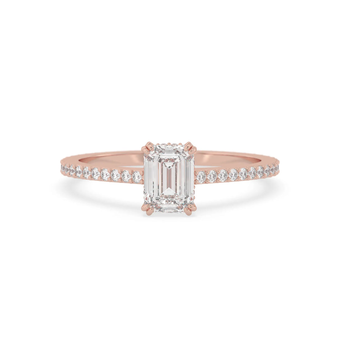 OctaPearl Emerald Lab Grown Diamond Hidden Halo Pave Engagement Ring