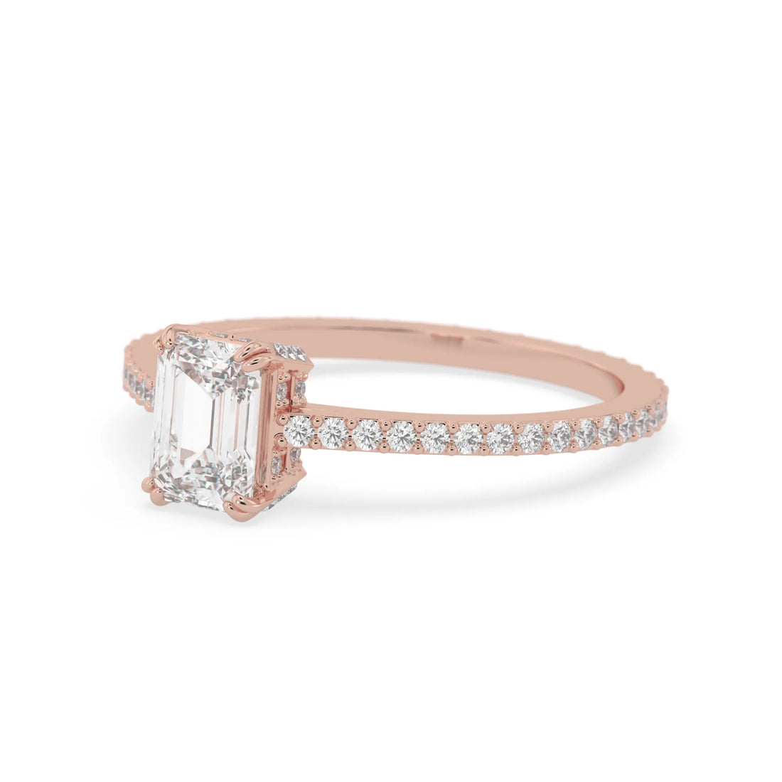 OctaPearl Emerald Lab Grown Diamond Hidden Halo Pave Engagement Ring