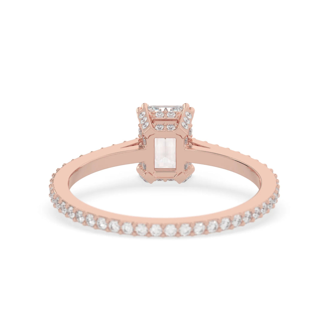 OctaPearl Emerald Lab Grown Diamond Hidden Halo Pave Engagement Ring