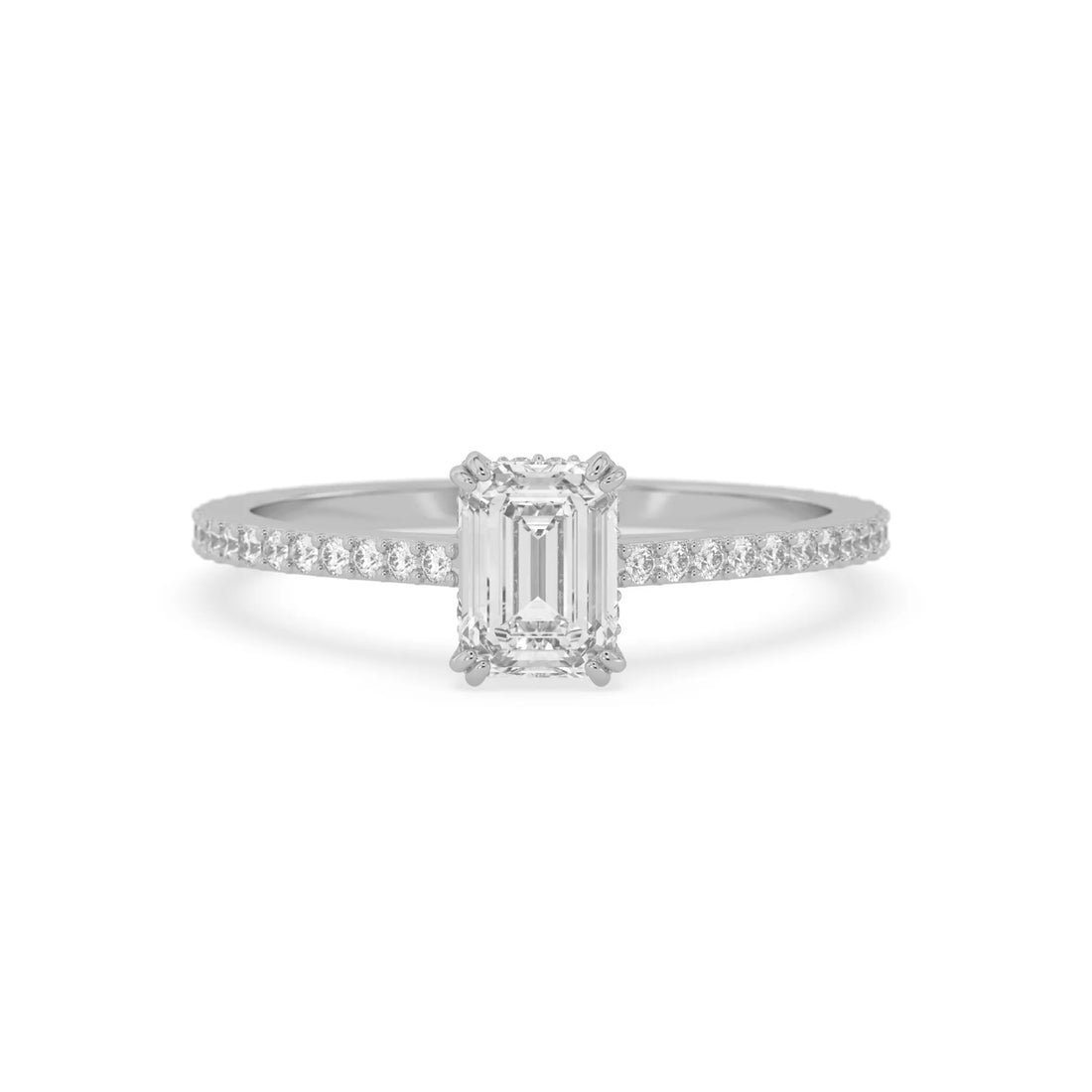 OctaPearl Emerald Lab Grown Diamond Hidden Halo Pave Engagement Ring