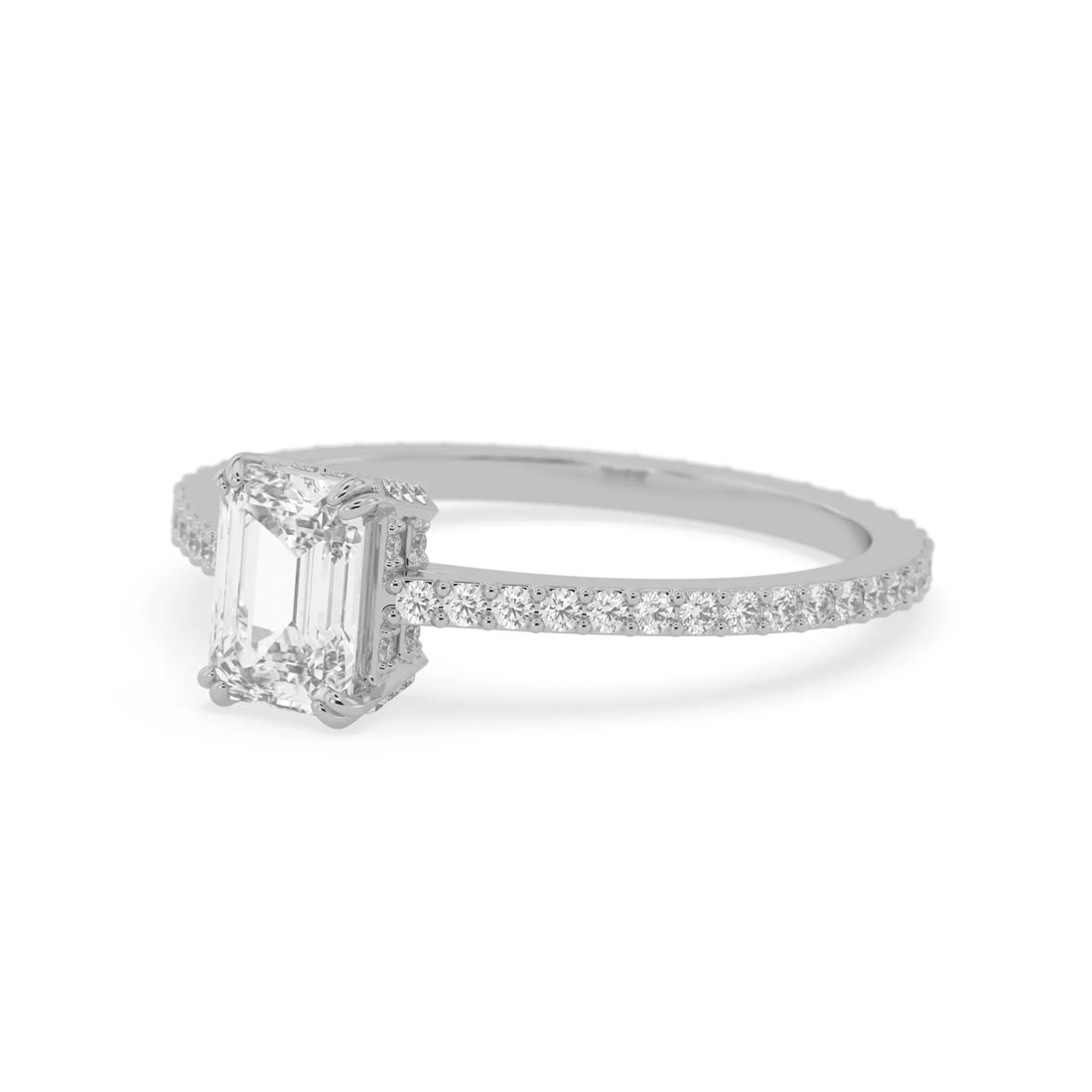 OctaPearl Emerald Lab Grown Diamond Hidden Halo Pave Engagement Ring