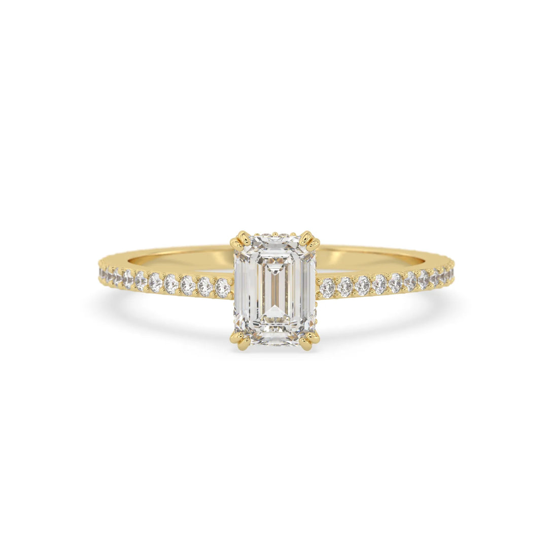 OctaPearl Emerald Lab Grown Diamond Hidden Halo Pave Engagement Ring