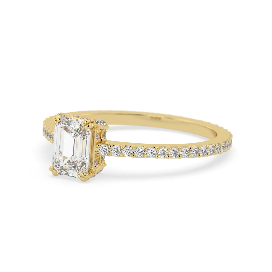 OctaPearl Emerald Lab Grown Diamond Hidden Halo Pave Engagement Ring