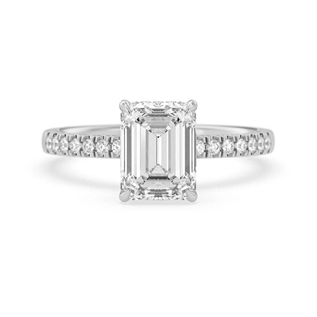 OctaPearl 2.5 ct Emerald Hidden Halo Lab Grown Diamond Pavé Engagement Ring