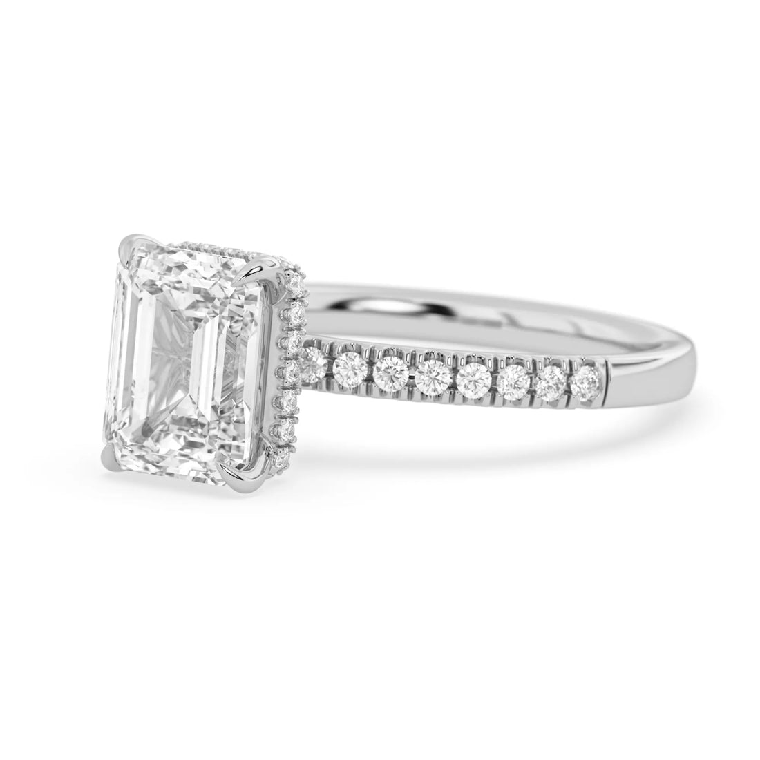 OctaPearl 2.5 ct Emerald Hidden Halo Lab Grown Diamond Pavé Engagement Ring