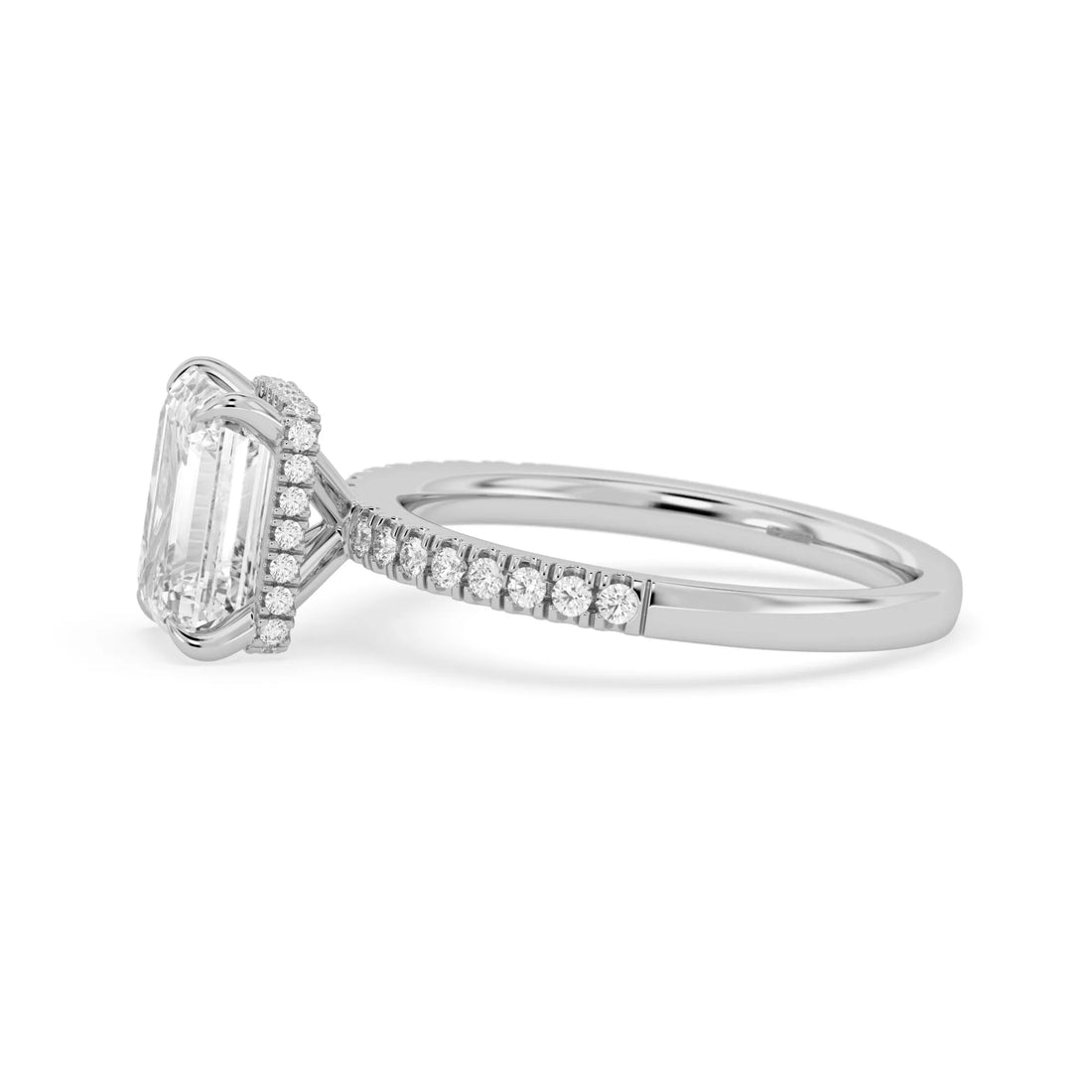 OctaPearl 2.5 ct Emerald Hidden Halo Lab Grown Diamond Pavé Engagement Ring