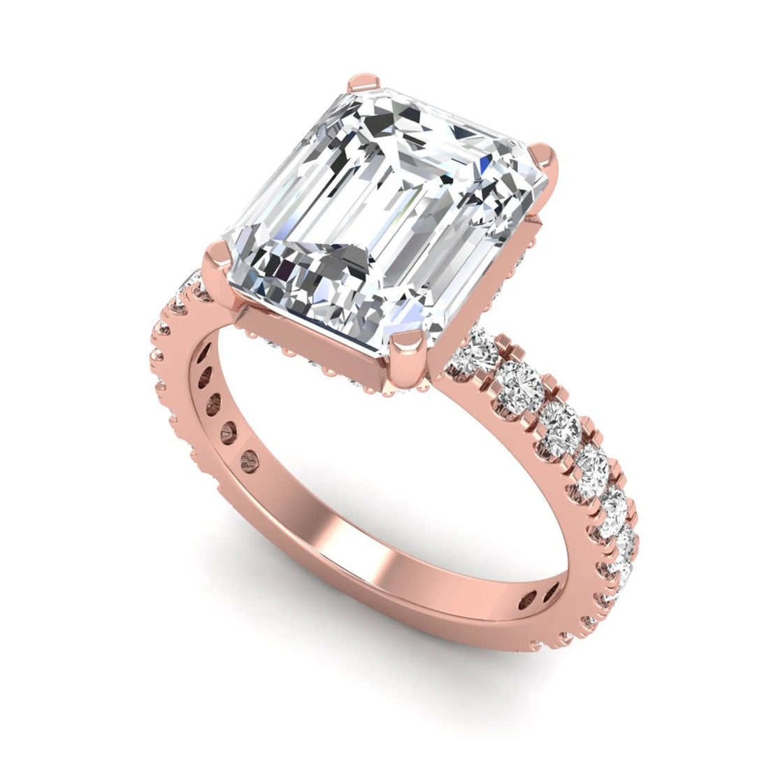 OctaPearl 4 ct Emerald Hidden Halo Pavé Lab Grown Diamond Engagement Ring