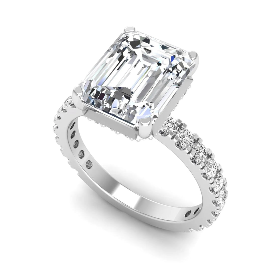 OctaPearl 4 ct Emerald Hidden Halo Pavé Lab Grown Diamond Engagement Ring