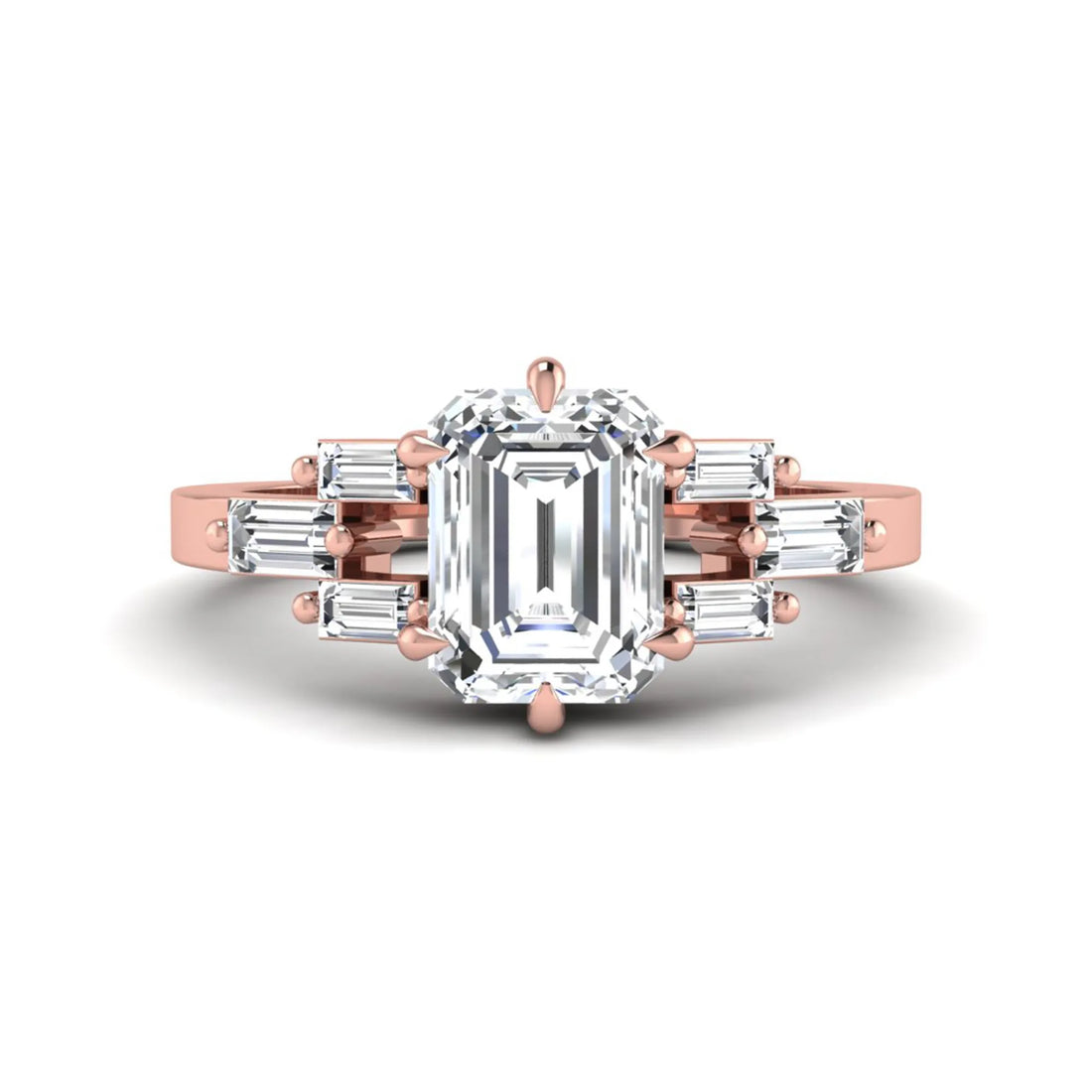 OctaPearl 1.5 ct Emerald Cut Lab Grown Diamond Three-Row Baguette Engagement Ring