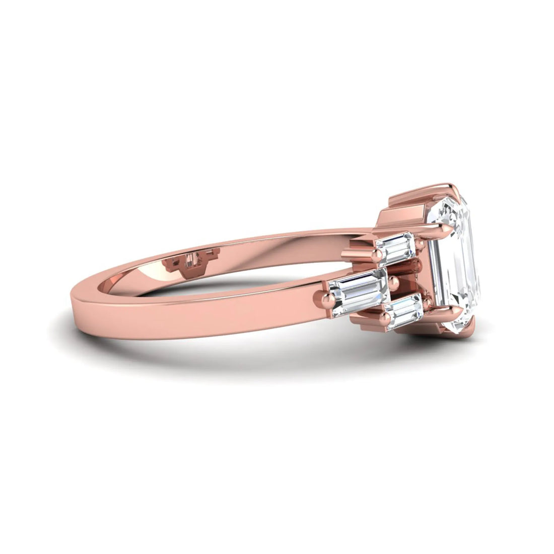 OctaPearl 1.5 ct Emerald Cut Lab Grown Diamond Three-Row Baguette Engagement Ring