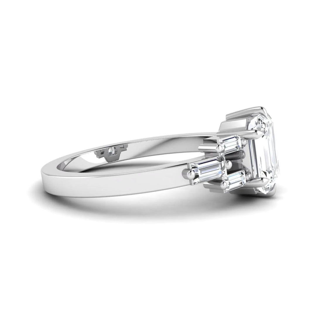 OctaPearl 1.5 ct Emerald Cut Lab Grown Diamond Three-Row Baguette Engagement Ring