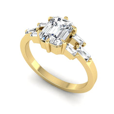 OctaPearl 1.5 ct Emerald Cut Lab Grown Diamond Three-Row Baguette Engagement Ring - alternate view