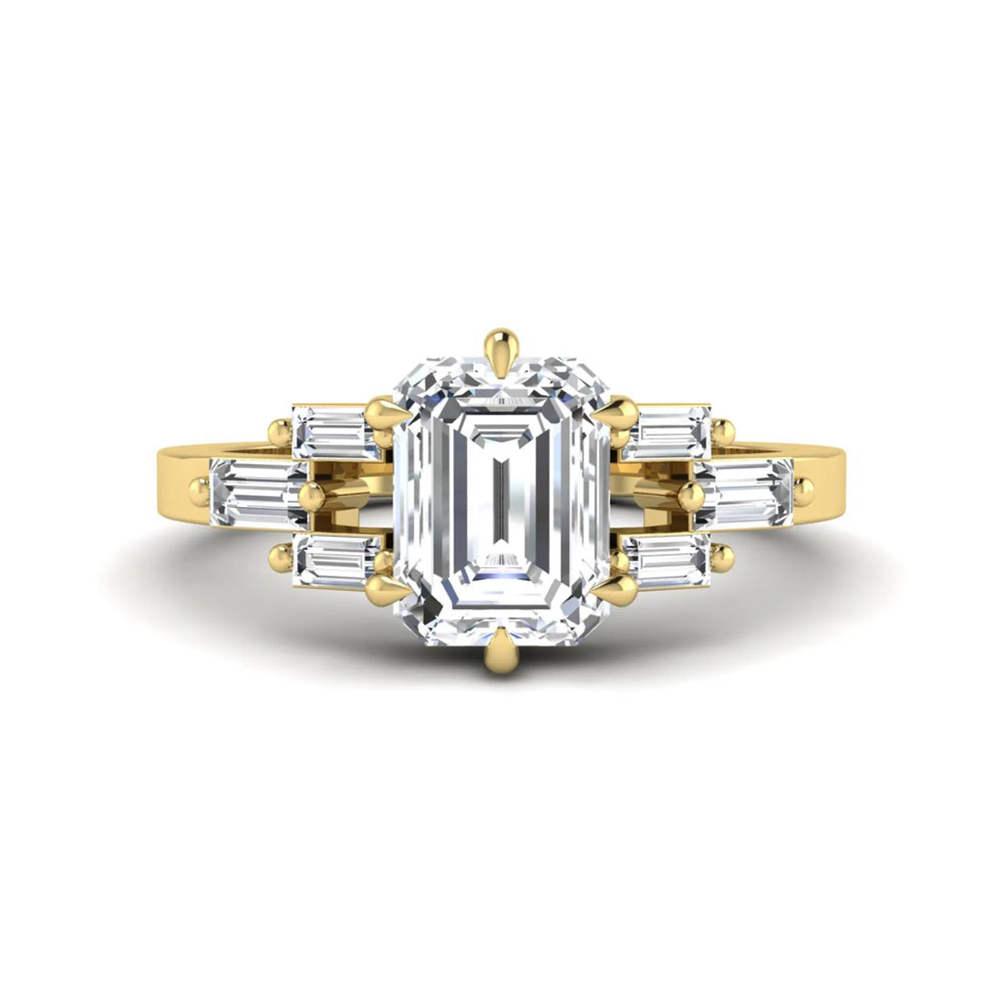 OctaPearl 1.5 ct Emerald Cut Lab Grown Diamond Three-Row Baguette Engagement Ring