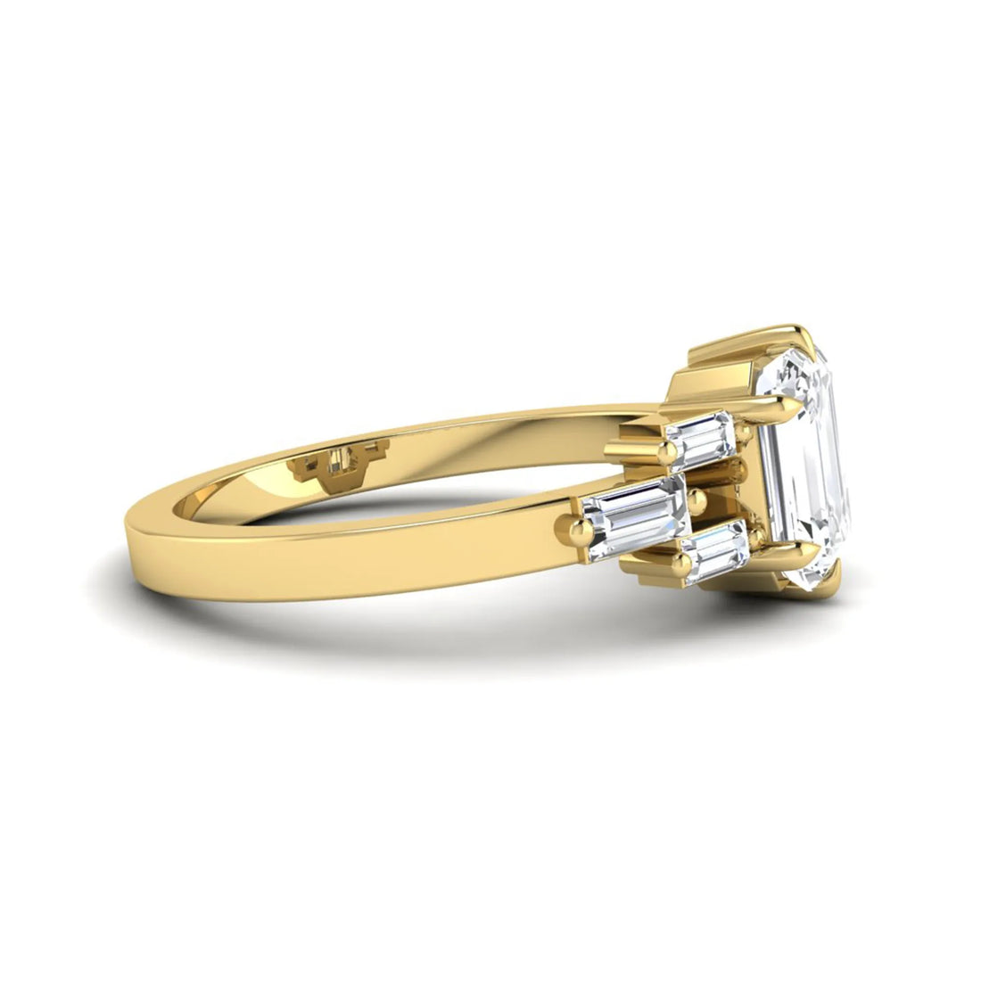 OctaPearl 1.5 ct Emerald Cut Lab Grown Diamond Three-Row Baguette Engagement Ring