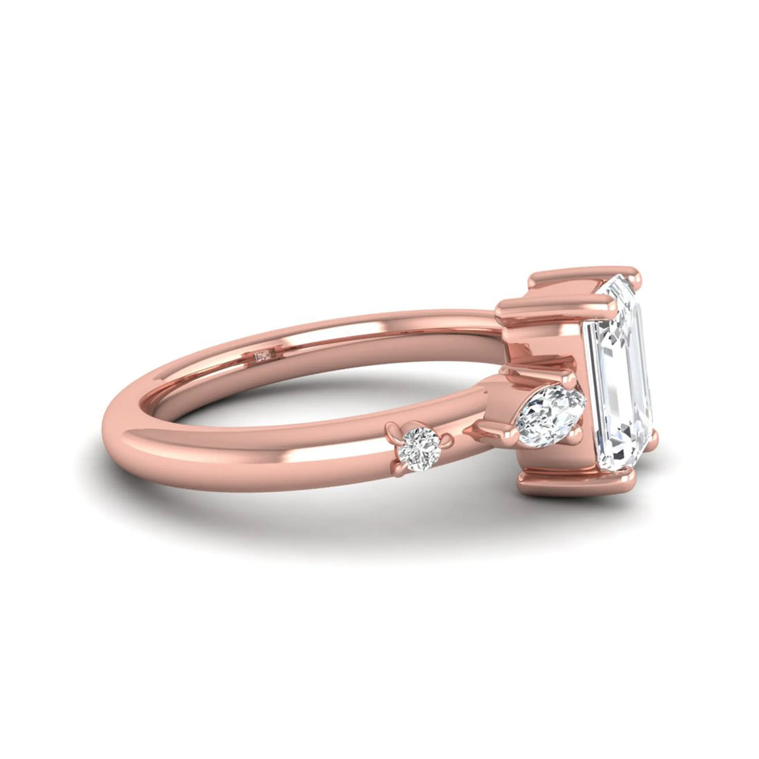 OctaPearl 1 ct Emerald Cut Lab Grown Diamond Five Stone Engagement Ring