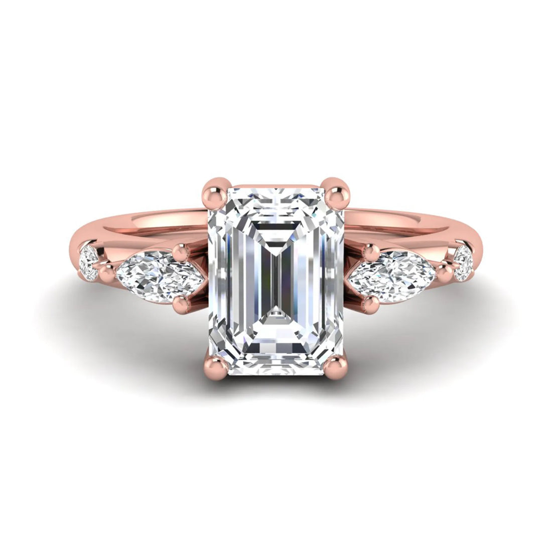 OctaPearl 1 ct Emerald Cut Lab Grown Diamond Five Stone Engagement Ring