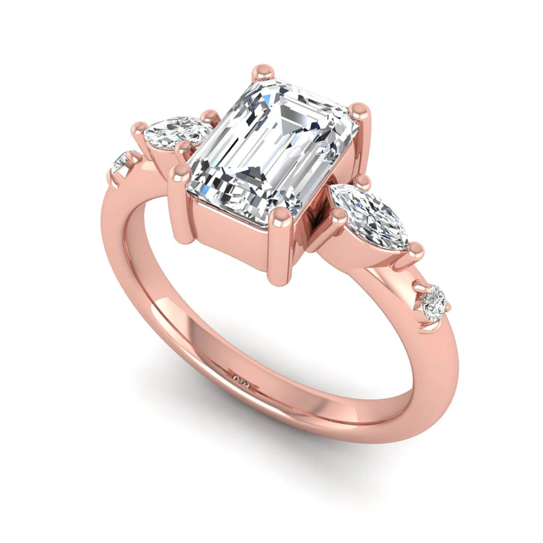 OctaPearl 1 ct Emerald Cut Lab Grown Diamond Five Stone Engagement Ring