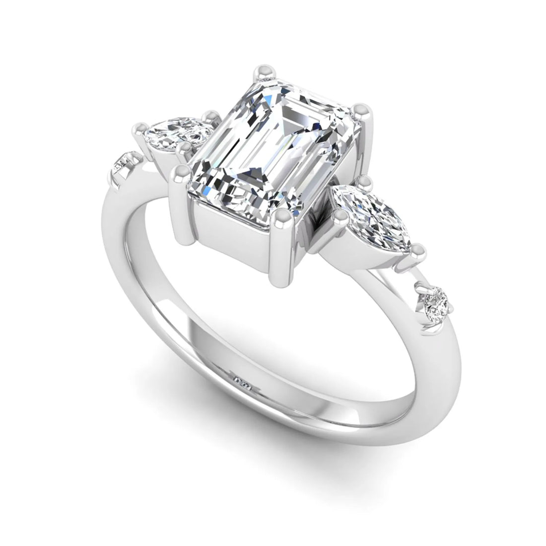 OctaPearl 1 ct Emerald Cut Lab Grown Diamond Five Stone Engagement Ring