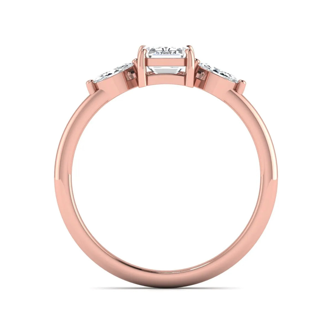 OctaPearl 1 ct Emerald Cut Three Stone Lab Grown Diamond Engagement Ring with Marquise Side Stones