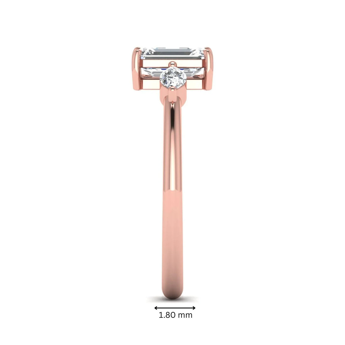 OctaPearl 1 ct Emerald Cut Three Stone Lab Grown Diamond Engagement Ring with Marquise Side Stones