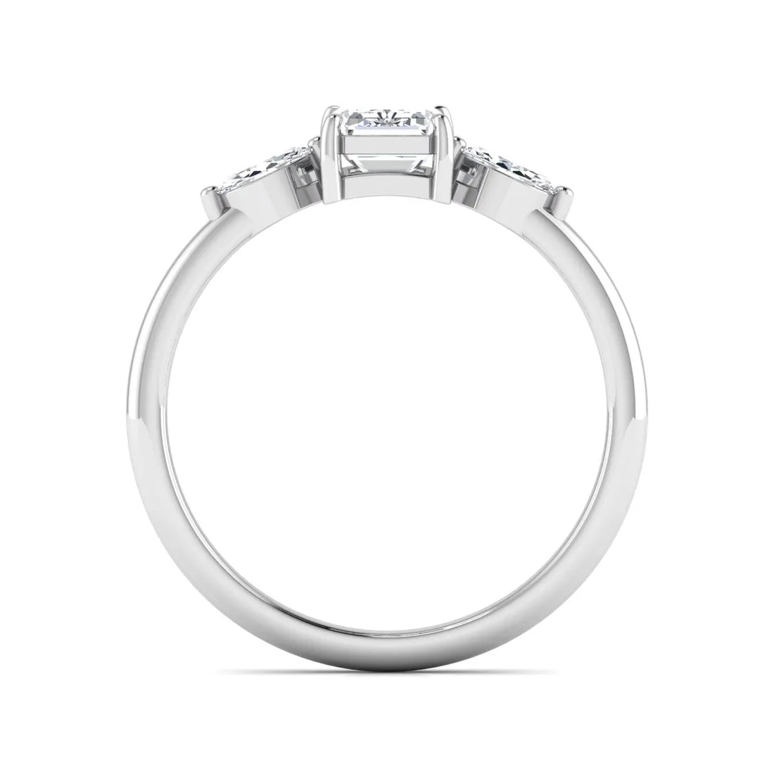 OctaPearl 1 ct Emerald Cut Three Stone Lab Grown Diamond Engagement Ring with Marquise Side Stones