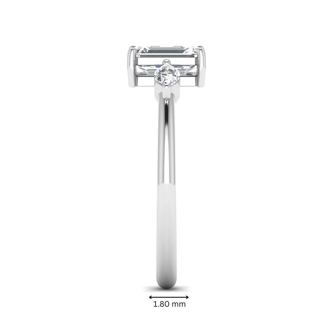 OctaPearl 1 ct Emerald Cut Three Stone Lab Grown Diamond Engagement Ring with Marquise Side Stones