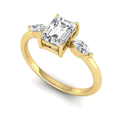 OctaPearl 1 ct Emerald Cut Three Stone Lab Grown Diamond Engagement Ring with Marquise Side Stones - alternate view