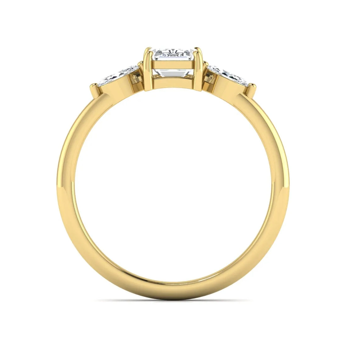 OctaPearl 1 ct Emerald Cut Three Stone Lab Grown Diamond Engagement Ring with Marquise Side Stones