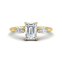 OctaPearl 1 ct Emerald Cut Three Stone Lab Grown Diamond Engagement Ring with Marquise Side Stones