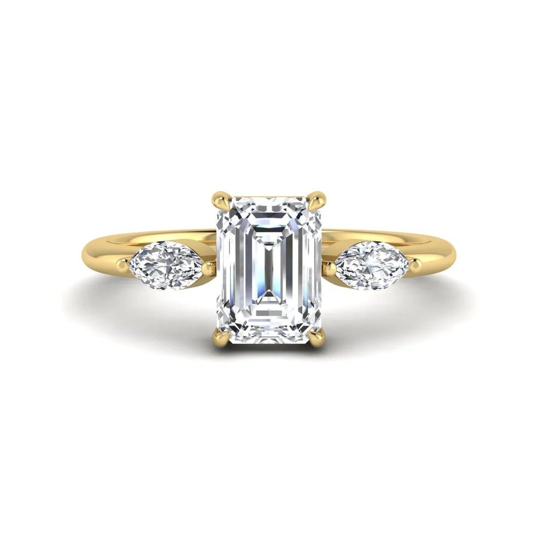 OctaPearl 1 ct Emerald Cut Three Stone Lab Grown Diamond Engagement Ring with Marquise Side Stones