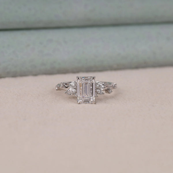 2.00 CT Emerald Moissanite Floral Pave Engagement Ring | OctaPearl