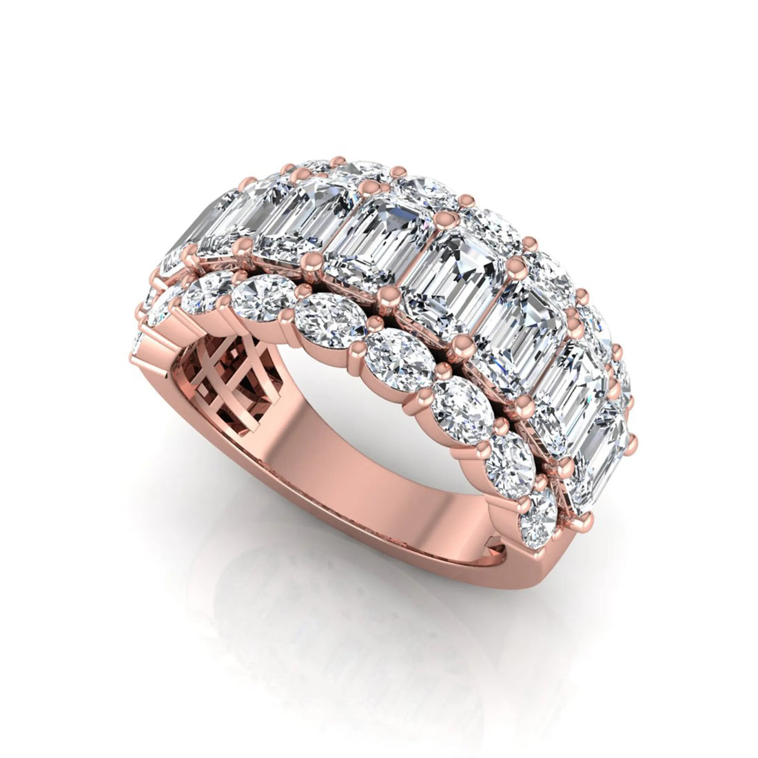 OctaPearl Emerald & Oval Cut Lab Grown Diamond Wide Band Ring