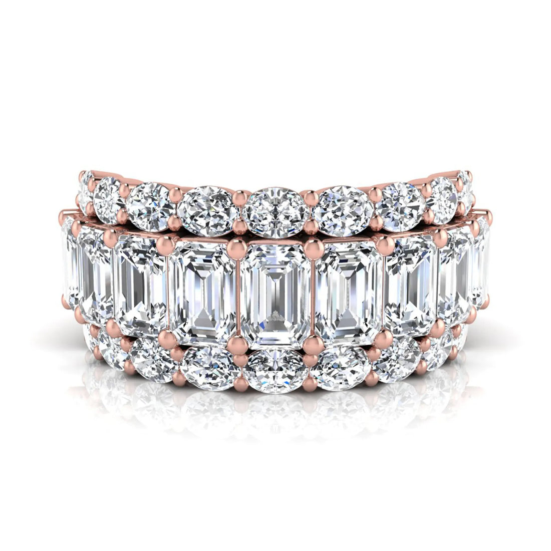 OctaPearl Emerald & Oval Cut Lab Grown Diamond Wide Band Ring