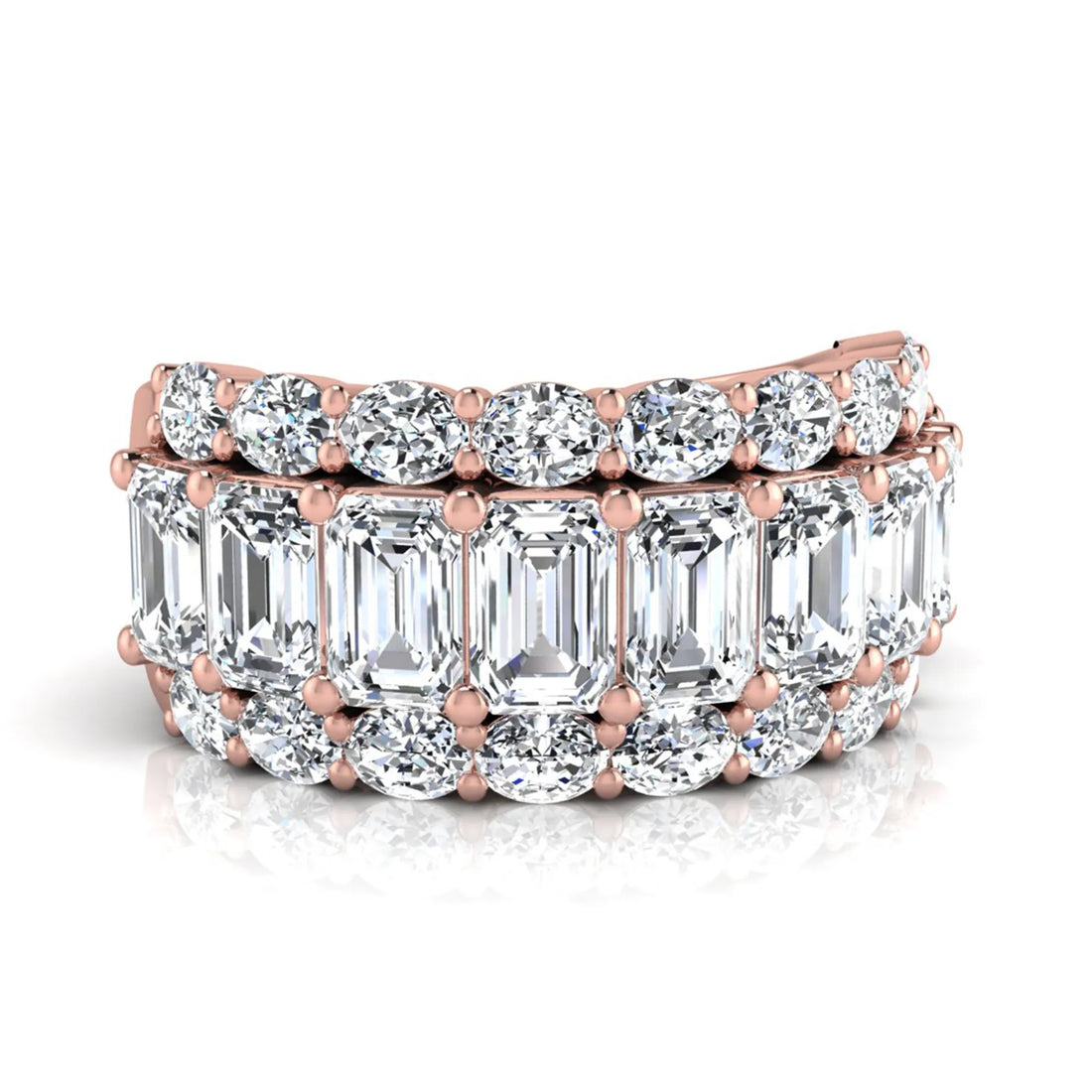 OctaPearl Emerald & Oval Cut Lab Grown Diamond Wide Band Ring