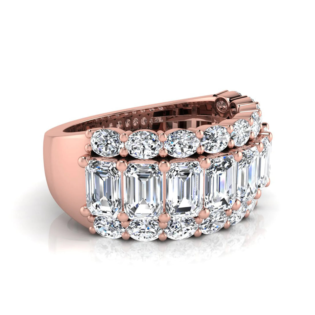OctaPearl Emerald & Oval Cut Lab Grown Diamond Wide Band Ring