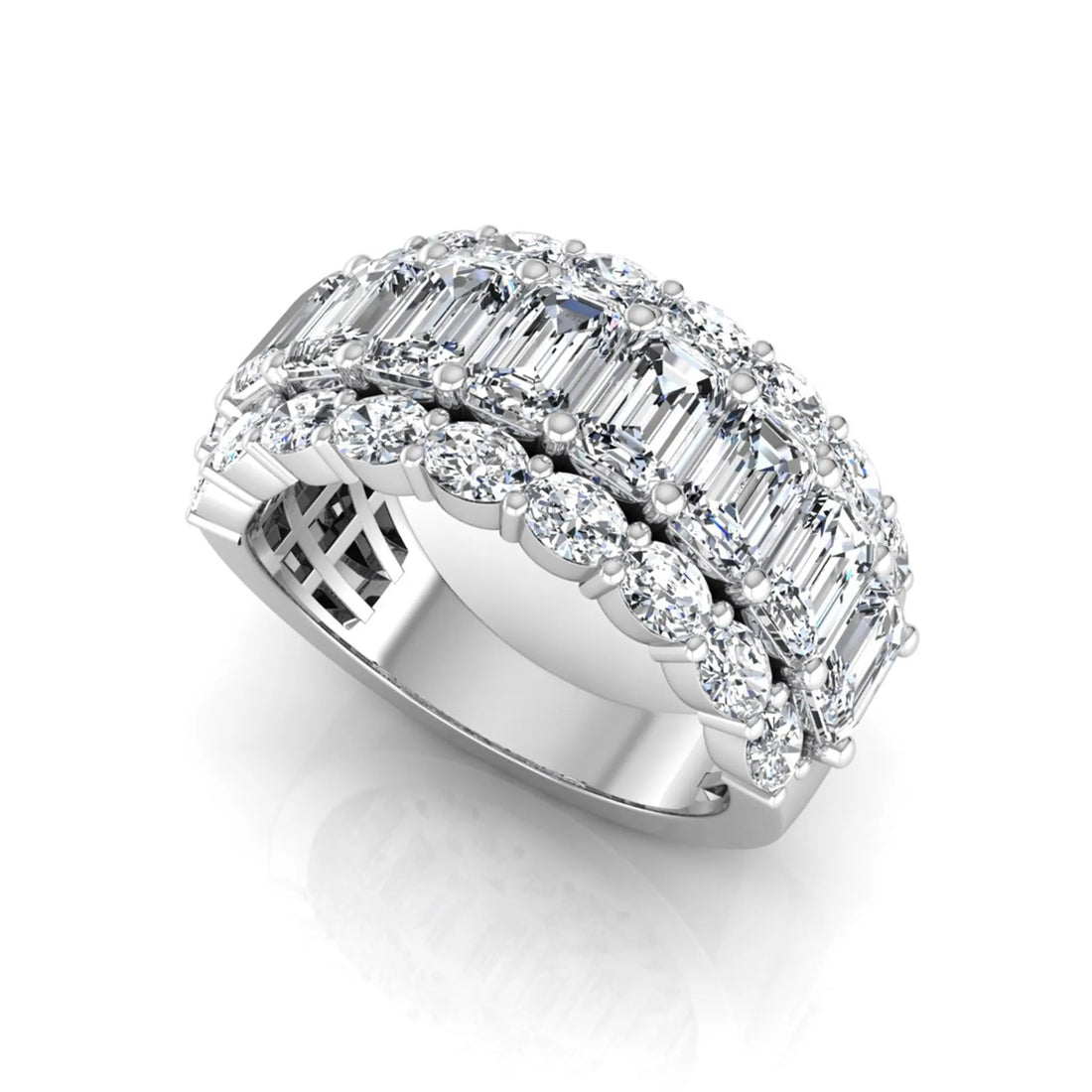 OctaPearl Emerald & Oval Cut Lab Grown Diamond Wide Band Ring