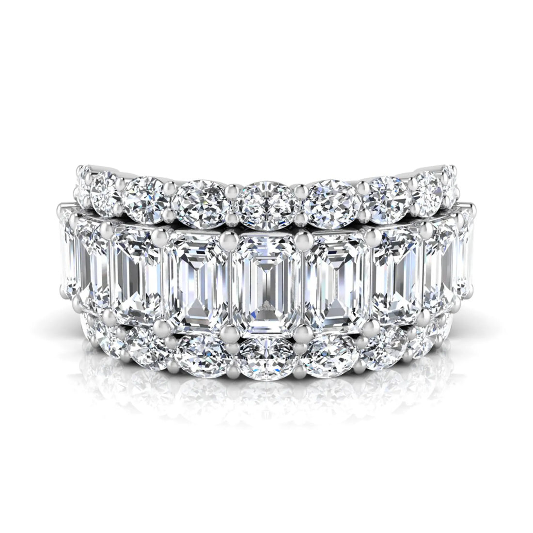 OctaPearl Emerald & Oval Cut Lab Grown Diamond Wide Band Ring