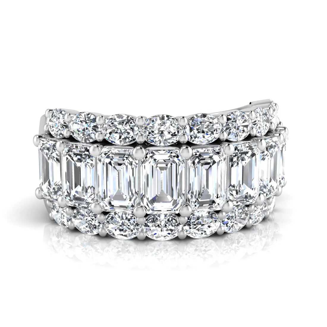 OctaPearl Emerald & Oval Cut Lab Grown Diamond Wide Band Ring