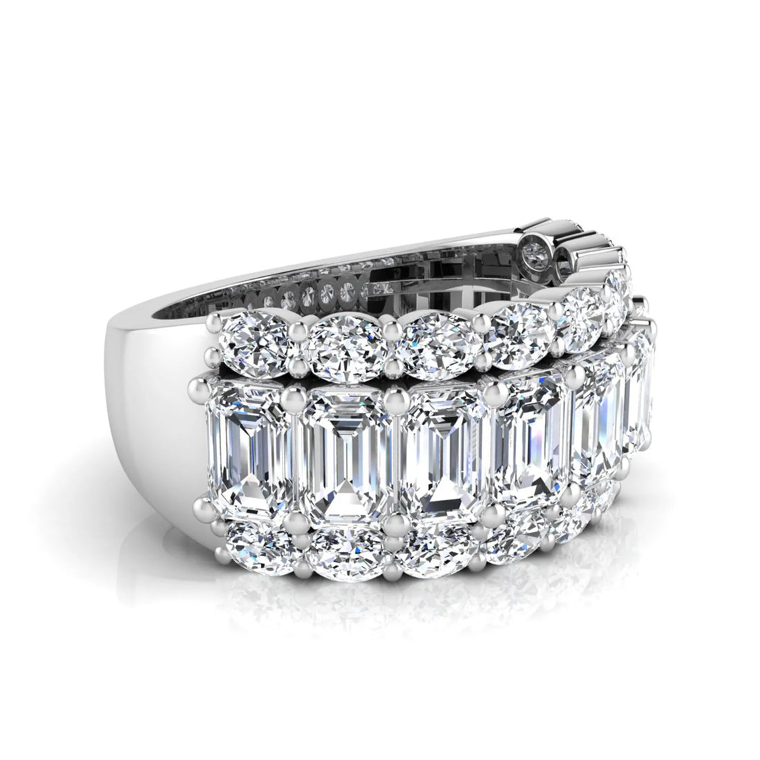OctaPearl Emerald & Oval Cut Lab Grown Diamond Wide Band Ring