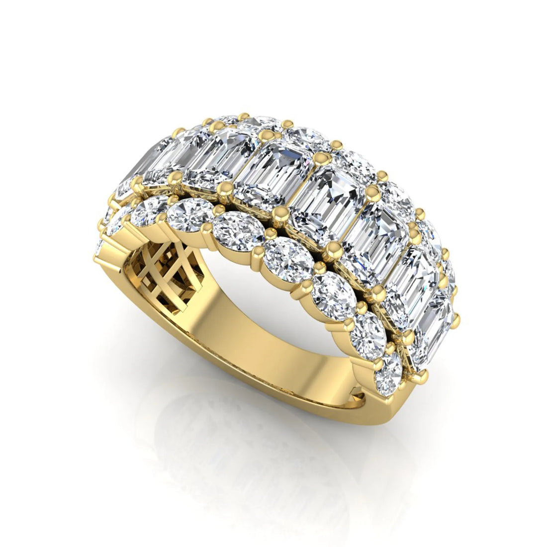 OctaPearl Emerald & Oval Cut Lab Grown Diamond Wide Band Ring