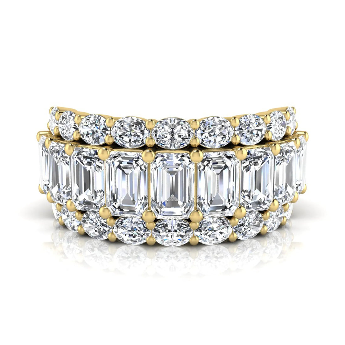 OctaPearl Emerald & Oval Cut Lab Grown Diamond Wide Band Ring
