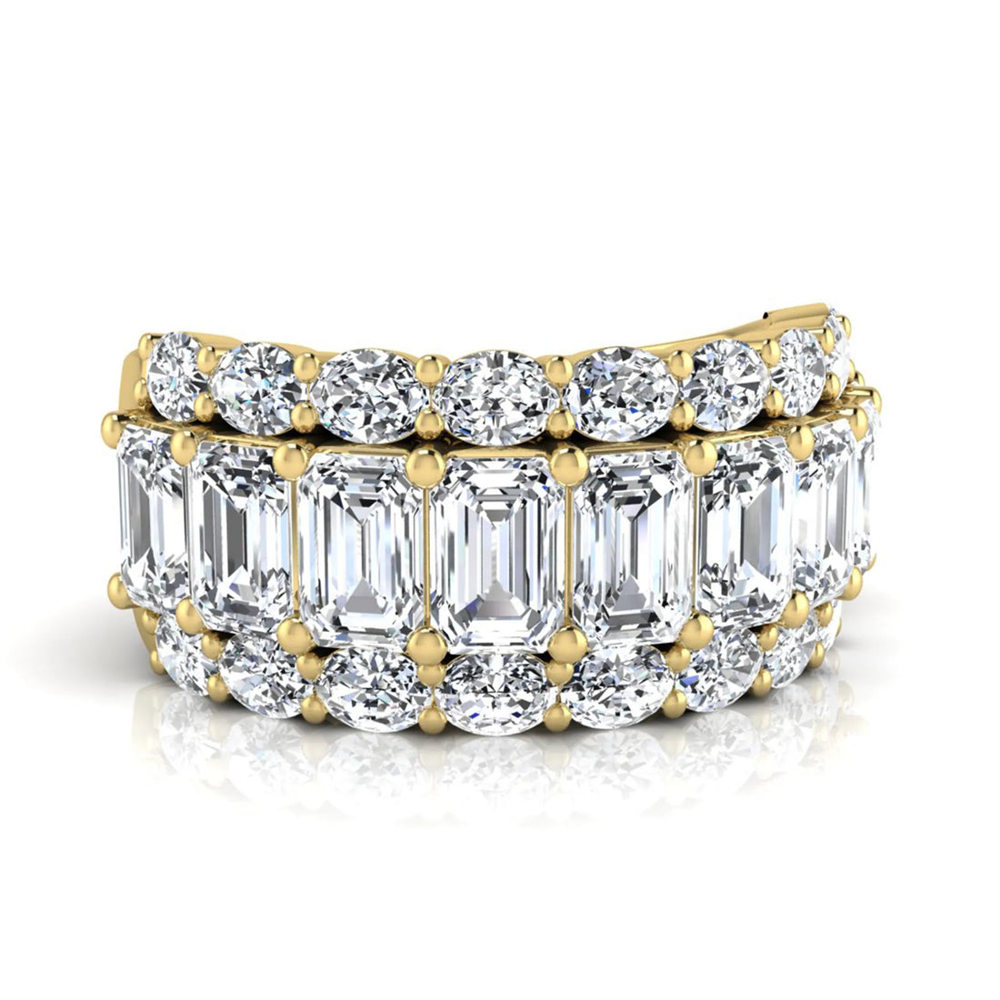 OctaPearl Emerald & Oval Cut Lab Grown Diamond Wide Band Ring
