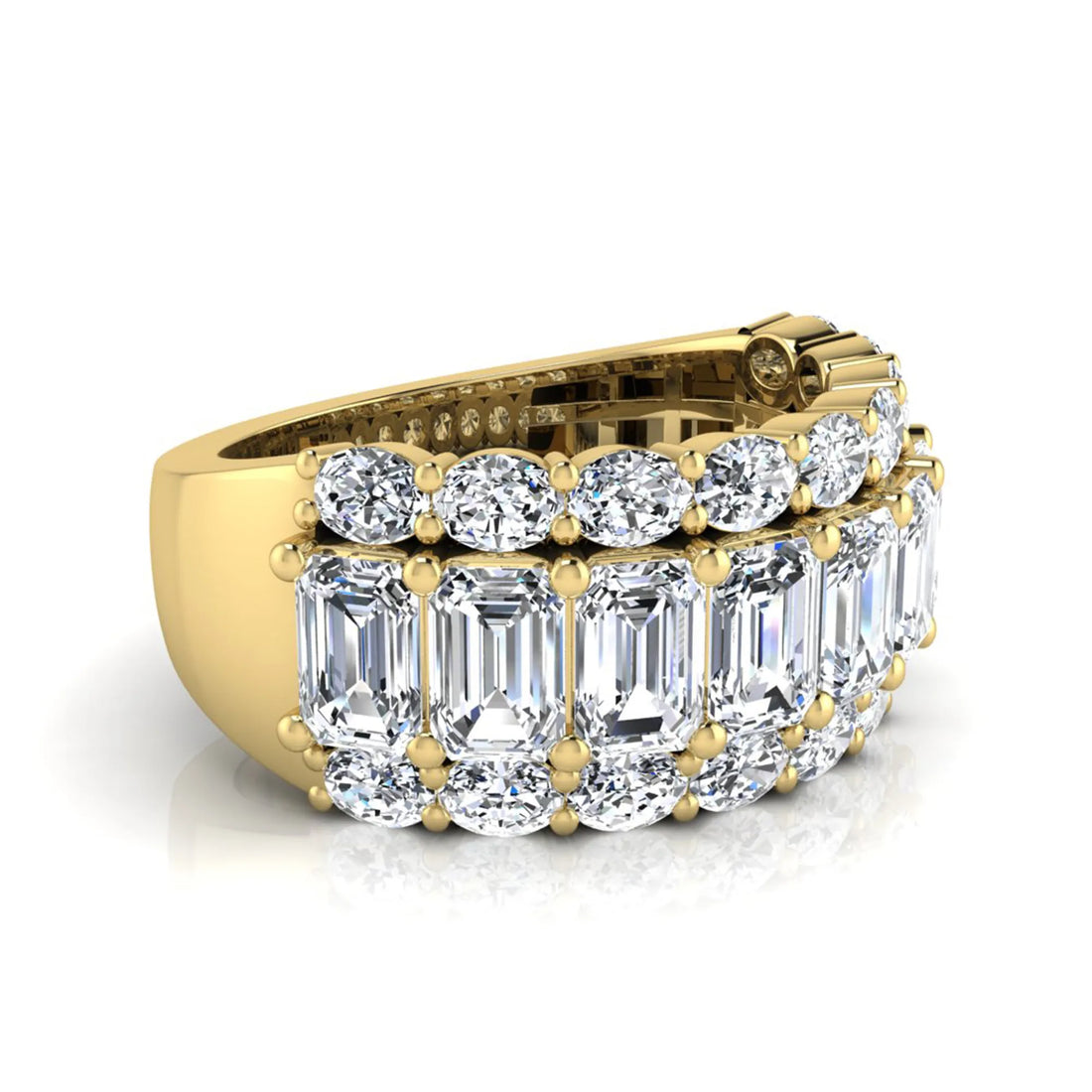 OctaPearl Emerald & Oval Cut Lab Grown Diamond Wide Band Ring