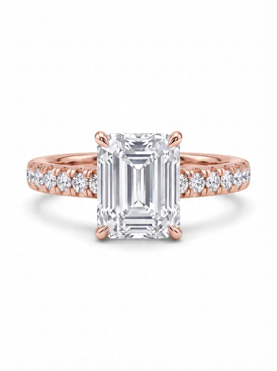 OctaPearl 2.5 ct Emerald Pavé Lab Grown Diamond Engagement Ring