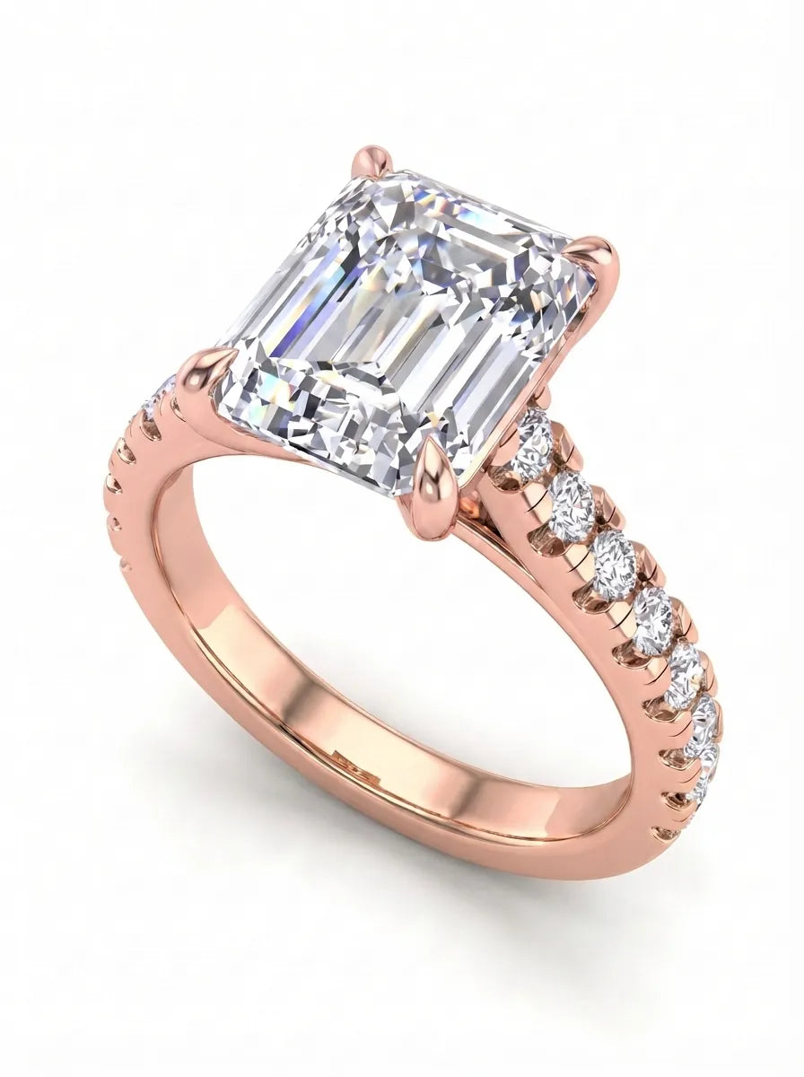 OctaPearl 2.5 ct Emerald Pavé Lab Grown Diamond Engagement Ring