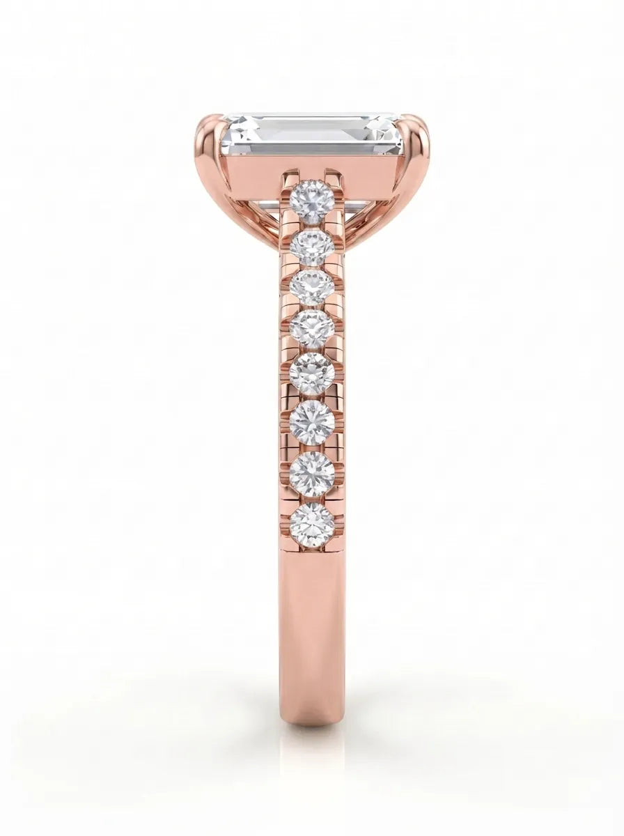OctaPearl 2.5 ct Emerald Pavé Lab Grown Diamond Engagement Ring
